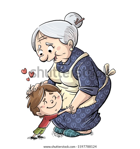 Little Boy Hugging His Grandmother Stock Illustration 1597788124 ...