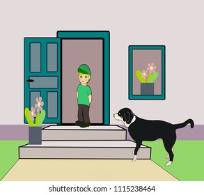 Little Boy Standing Doorway Looking Out Stock Illustration 1115238464 ...