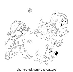 boy and girl walking coloring pages