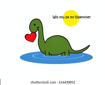 Little Brontosaurus With Red Heart