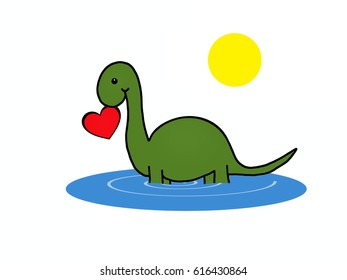 Little Brontosaurus With Red Heart