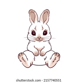 little brown rabbit, fluffy white rabbit, symbol of happy easter, in soft colors, cartoon style, portrait of a rabbit, easter bunny, hand-drawn illustration isolated on a white background