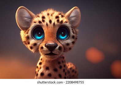 Little Cheetah, Cute And Adorable. Ideal For NFT, Tattoo, Teaching, T-shirt And Books Pages. 3d Illustration