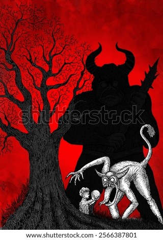 The little child is playing with the devil
