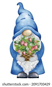 Little Cute Summer Gnome Strawberry Basket Stock Illustration ...