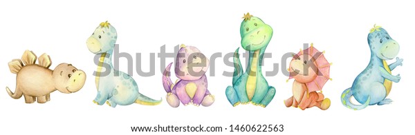 Little dinosaur. watercolor, Isolated background for home nursery wall decoration.