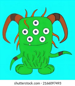 Little Extraterrestrial Monster With Multiple Eyes And Horn