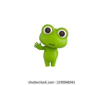 Little Frog Character Raising Right Hand In 3d Rendering.