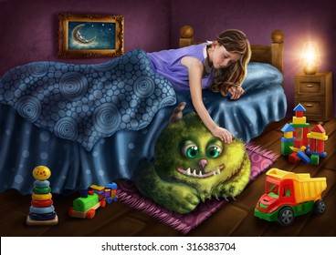 Little girl   green monster 