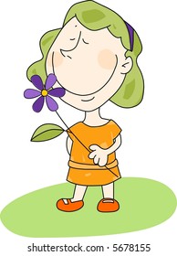 Little Girl Smelling Flower Stock Illustration 5678155 | Shutterstock