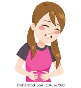 Little Girl Touching Her Belly Having Stock Vector (Royalty Free ...