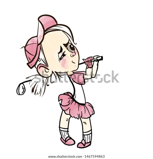 Little Girl Uniform Plays Golf Golf Stock Illustration