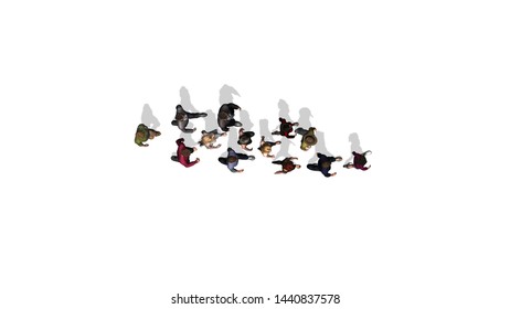 A Little Group Of People Is Walking In One Direction - Top View - Isolated On White Background - 3D Illustration