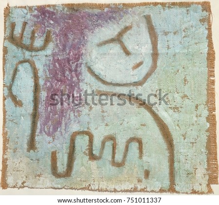 LITTLE HOPE, by Paul Klee, 1938, Swiss painting, plaster and watercolor on burlap. In the late 1930s, Klees work became pessimistic, echoing his personal fate and the political situation. The rough pa