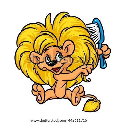 Little Lion Haircut Comb Cartoon Illustration Stock Illustration