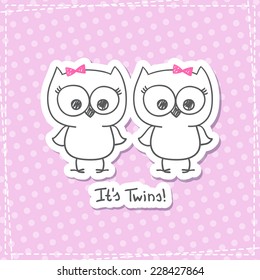 vector little owls twins baby shower invitation template ez canvas