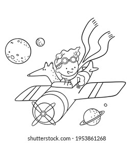 Little Prince And Fox Plane Drawing For Coloring Book