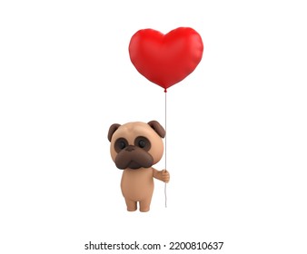 Little Pug character holding heart balloon in 3d rendering. - Powered by Shutterstock