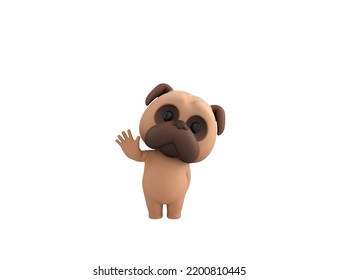 Little Pug Character Raising Right Hand In 3d Rendering.