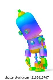 little rainbow robot is upset, 3d illustration