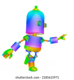 little rainbow robot is walking, 3d illustration