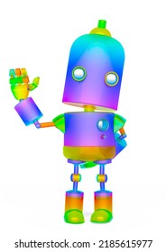 little rainbow robot is waving, 3d illustration