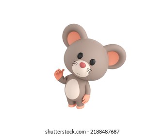 Little Rat Character Pointing Back Thumb Up Empty Space In 3d Rendering.