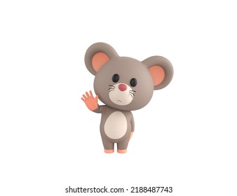 Little Rat Character Raising Right Hand In 3d Rendering.