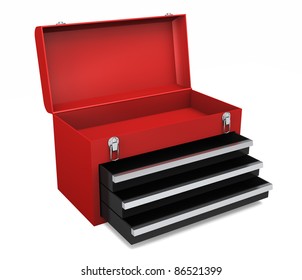 Little Red Portable Toolbox With Open Drawers And Top