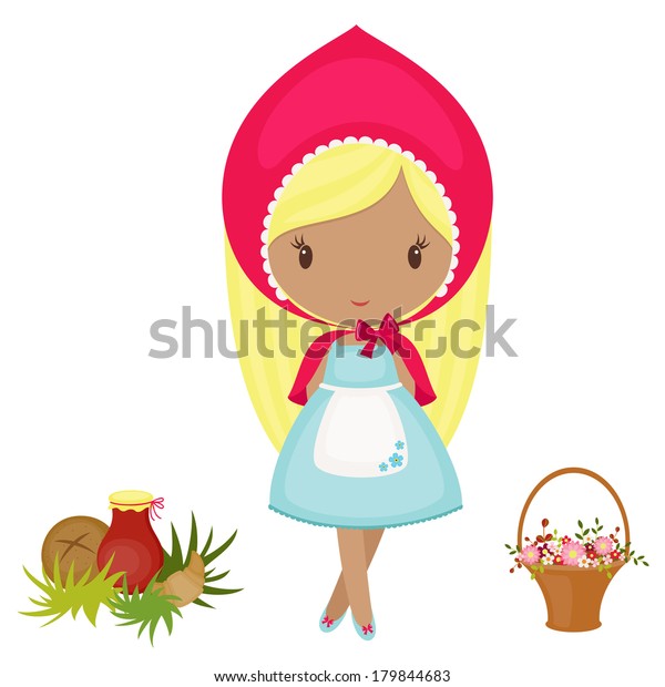 Little Red Riding Hood Basket Flowers Stock Illustration