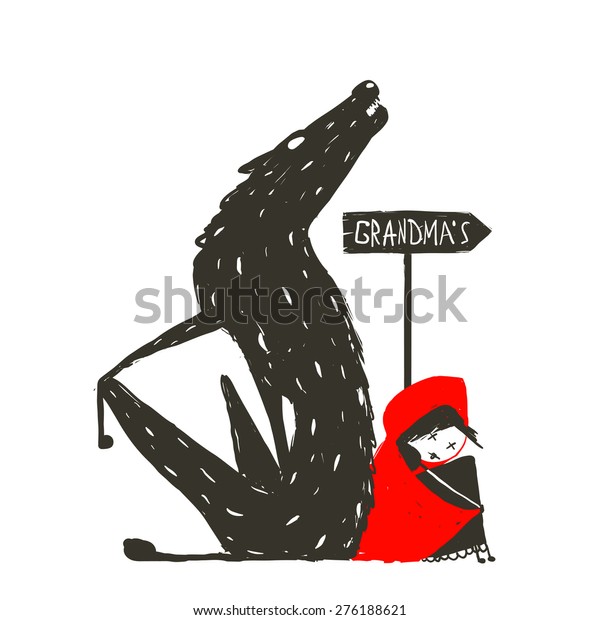 Little Red Riding Hood Scary Wolf Stock Illustration