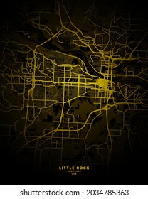 Little Rock Arkansas United States City Map - Little Rock City Gold Map Poster Wall Art - Little Rock City In United States Art Print
