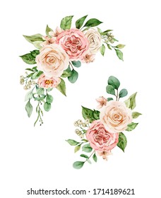 Floral Frame Brown Watercolor Roses Wild Stock Illustration 1767459056 ...