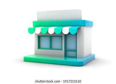 Little Shop. Store Building. Isolated On White Background. 3d Render.