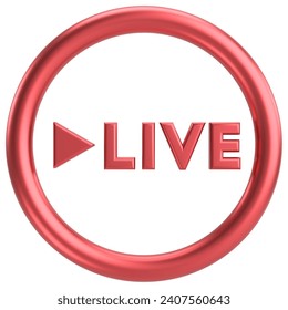Live button. Live streaming. 3D illustration.