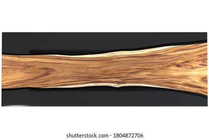 Live edge wooden table with black epoxy resin on a white background. Isolated. 3D rendering