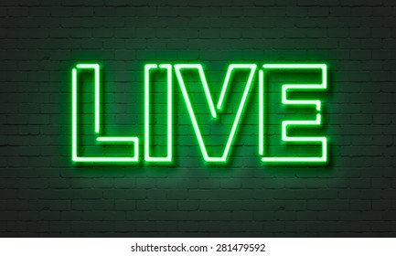 Live Music Neon Sign On Brick Wall Background