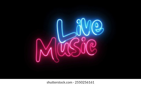 Live Music neon sign. Live Music text font with neon light. Luminous and shimmering haze inside the letters of the text Live Music. 
 - Powered by Shutterstock