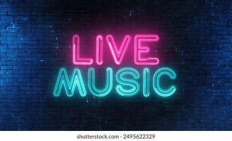 Live Music text font with neon light. Luminous and shimmering haze inside the letters of the text Live Music. Live music neon sign. - Powered by Shutterstock