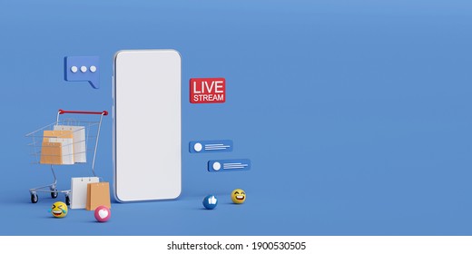 Live Streaming On Social Media For Selling Or Shopping On Smartphone, 3d Rendering