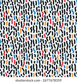 A lively, seamless vector pattern featuring a playful scribble and doodle design. This artistic and freehand repeating background is perfect for creative projects like children's textiles, modern fash