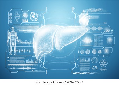 Liver hologram, liver pain, medical data and indicators. Concept for technology, hepatitis treatment, donation, online diagnostics. 3D rendering, 3D illustration - Powered by Shutterstock