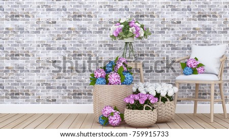 Living area and colorful flower in apartment or Home - Interior Design for dining area - 3D Rendering