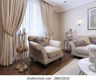 Living room Art Deco. 3d render