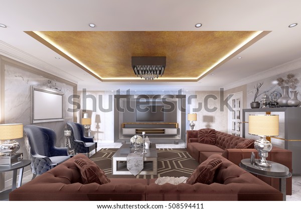 Living Room Art Deco Style Upholstered Stock Illustration 508594411