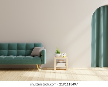 Living Room With Green Sofa On Empty White Wall Background.3D Rendering