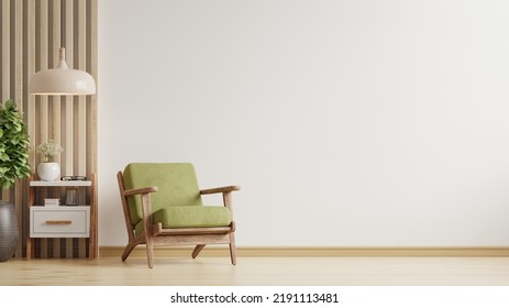 Living Room Has A Green Armchair On Empty White Color Wall Background.3D Rendering