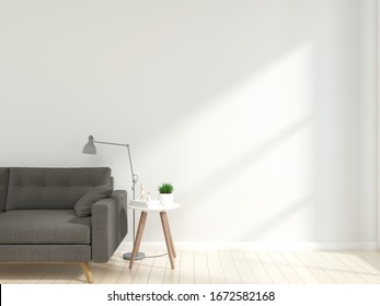 living room interior 3d render sofa gray table lamp background wood floor wooden wall template design texture