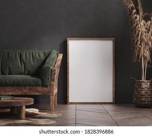 Living room interior, ethnic style, 3d render
