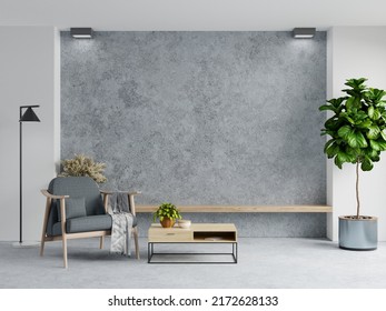 Living room interior in loft style house on concrete wall background.3d rendering